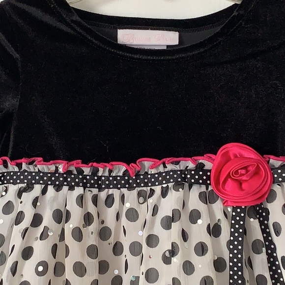 Bonnie Baby Black Velvet Polka Dot Dress Pink Rose 18M - Picture 2 of 14
